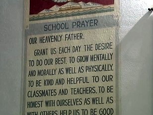 A prayer banner has been on display inside Cranston West High School since the late 1960s.
