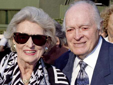 Bob Hope (R) and wife Dolores are pictured at the Hollywood Bowl, Los Angeles, June 30, 1996 (Credit: Reuters/Fred Prouser)