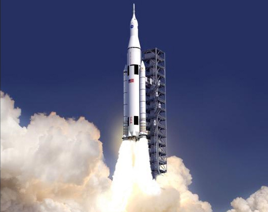 This artist concept provided by NASA shows the rocket design, called the Space Launch System (Credit: NASA)