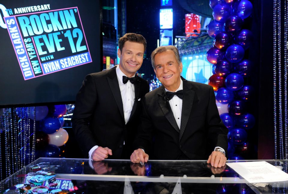The legendary Dick Clark, celebrating 40 years of ringing in the New Year on the ABC Television Network, is back along with Ryan Seacrest to count down to 2012 with an all-star lineup of live performances in Times Square (Credit: ABC/Ida Mae Astute)