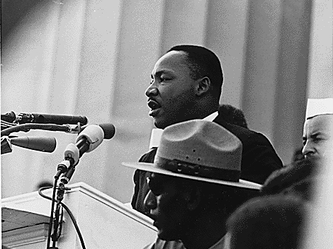 Dr. Martin Luther King giving his I Have a Dream speech during the March on Washington on 28 August 1963 (Credit: National Archives and Records Administration)