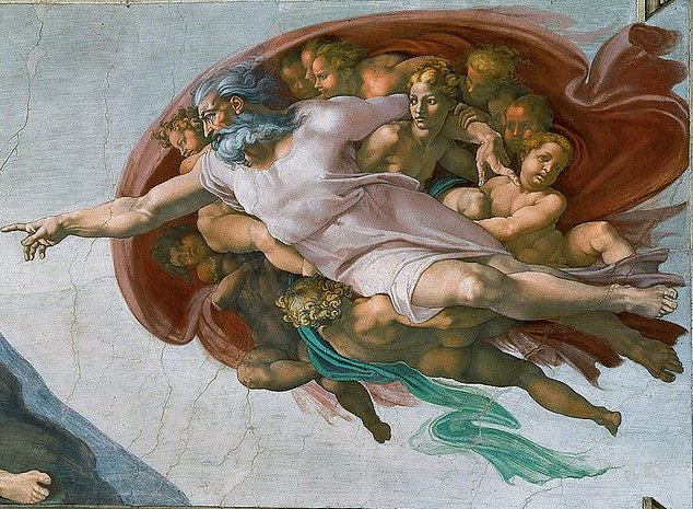The Creation of Adam by Michelangelo, a famous painting found on the ceiling of the Sistine Chapel (Credit: Erzalibillas via en.wikipedia.org)