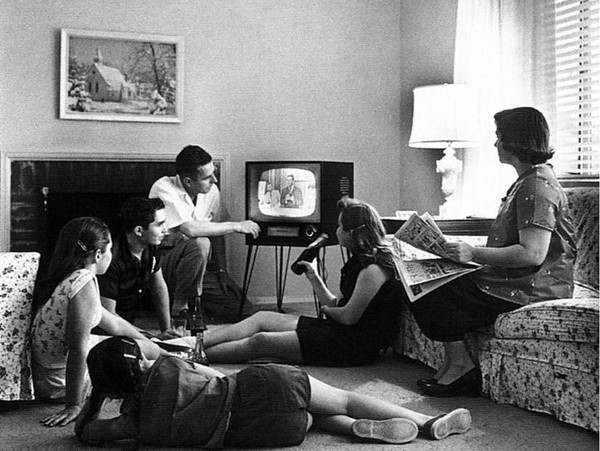 American family watching television in 1958 from theNational Archives and Records Administration (Credit: Evert F Baumgardner)