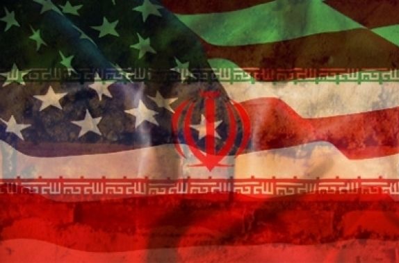 The Iranian flag superimposed on top of the United States flag (Credit: original source unknown)