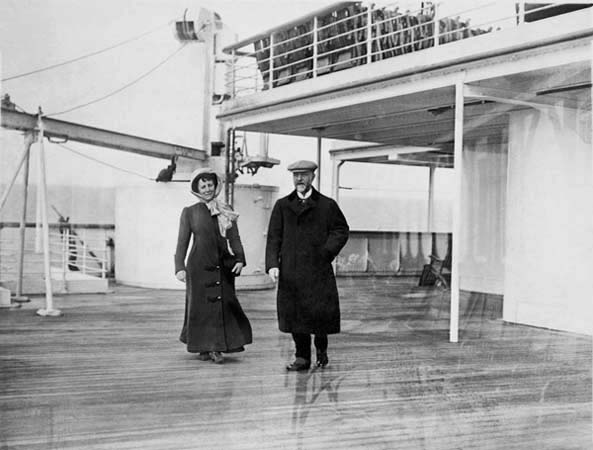 Browne photographed this couple as they took an early morning stroll along A deck before the deck chairs were set out (Credit: Father Francis Browne collection/titanicphotographs.com)