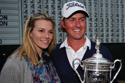 Webb Simpson and his wife Dowd pose with US Open Championship Trophy after Simpson won the 2012 U.S. Open golf championship on the Lake Course at the Olympic Club in San Francisco, California June 17, 2012 (Credit: Reuters/Jeff Haynes)