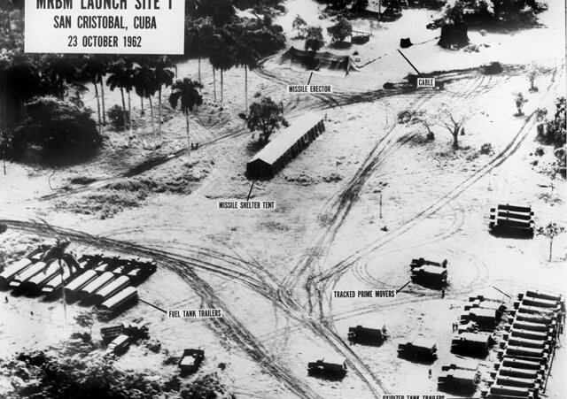 In October 1962, an American U2 spy plane secretly photographed nuclear missile sites being built by the Soviet Union on the island of Cuba (Credit: John F Kennedy Presidential Library)