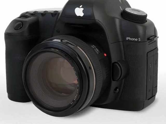 a camera photoshopped with Apple and iPhone logos (Credit: Adam Sacks via YouTube)