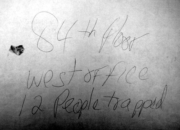 The note that Randy Scott wrote while trapped in his office on the 84th floor of the World Trade Center before it collapsed. (Courtesy: Scott Family / National September 11 Memorial & Museum)