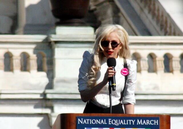 Lady Gaga delivers a speech at the 2009 National Equality March (Credit: Ryan J Reilly via Flickr)
