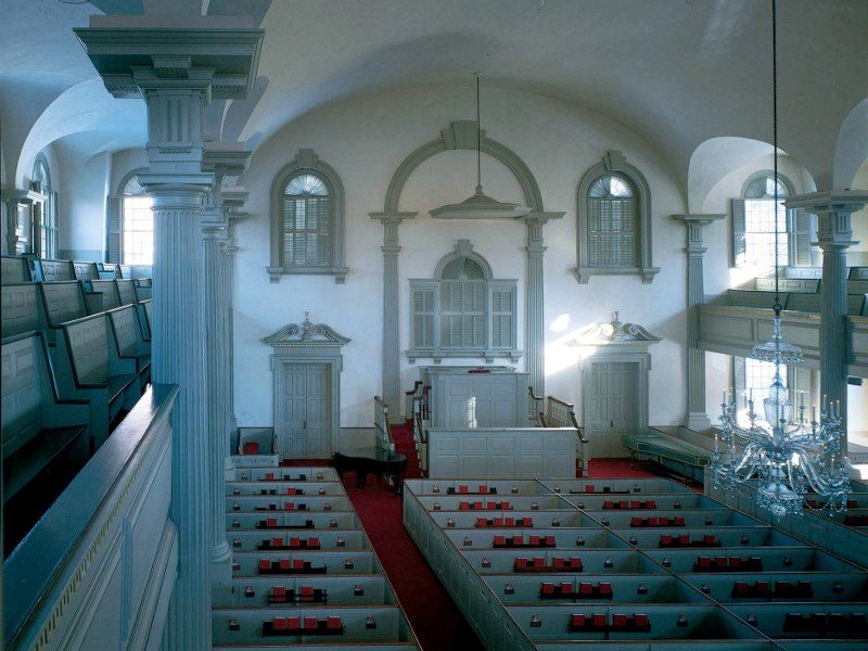 interior of the first Baptist church in America, in Providence, Rhode Island from the back balcony (Credit: First Baptist Church Providence via Facebook)