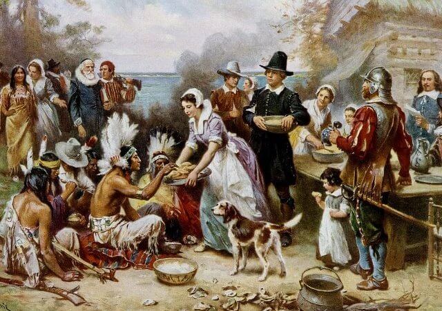 The First Thanksgiving, oil on canvas by Jean Leon Gerome Ferris, circa 1912-1915 (Credit: Jean Leon Gerome Ferris / Library of Congress)