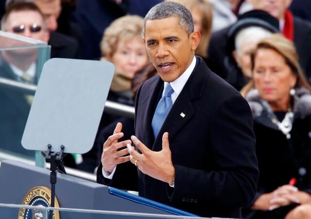 President Barack Obama speaks during swearing-in ceremonies on the West front of the U.S Capitol in Washington, January 21, 2013 (Credit: Reuters/Jim Bourg)