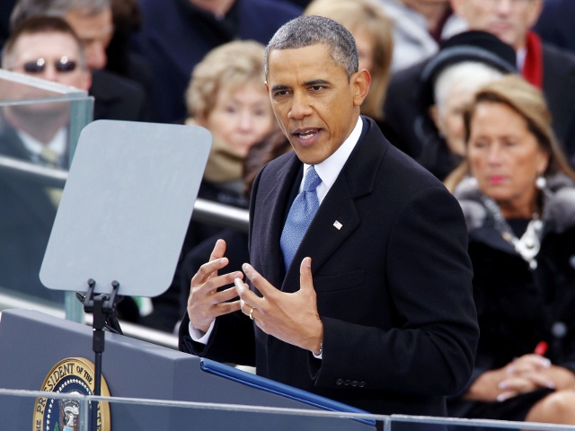 President Barack Obama speaks during swearing-in ceremonies on the West front of the U.S Capitol in Washington, January 21, 2013 (Credit: Reuters/Jim Bourg)