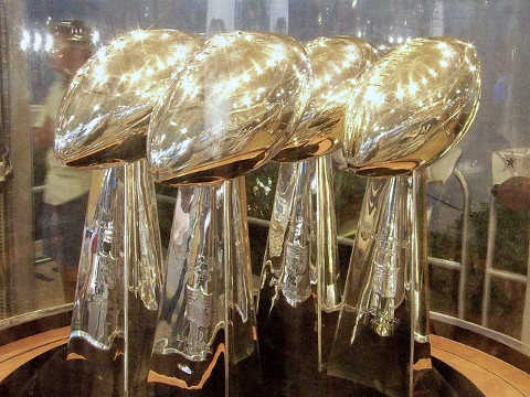 The five Dallas Cowboys Vince Lombardi Super Bowl trophies (Credit: Brandi Korte via Flickr)