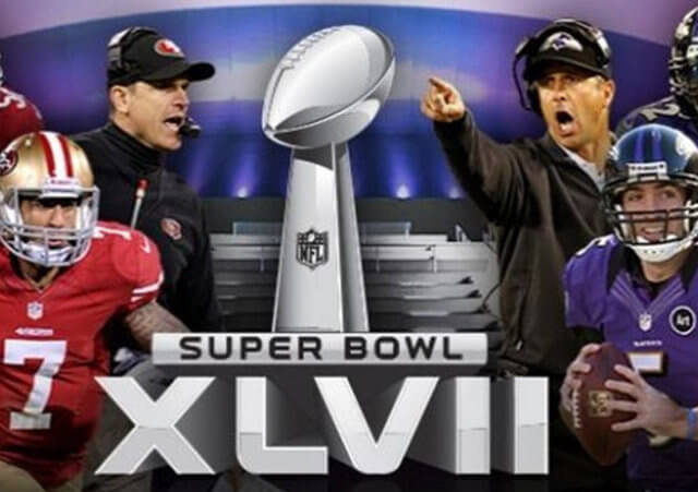 Super Bowl XLVII ad leading up to the game, featuring the Harbaugh brothers, Joe Flacco, Ray Lewis, Colin Kaepernick and Frank Gore and the Vince Lombardi tropy (Credit: marsmet481 via Flickr)