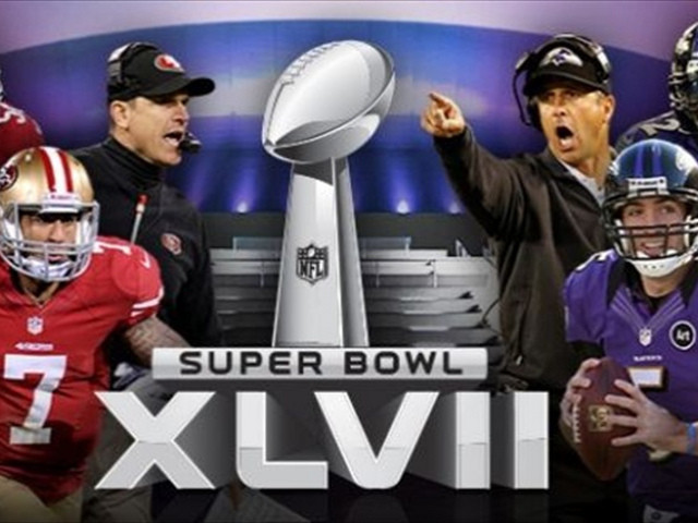 Super Bowl XLVII ad leading up to the game, featuring the Harbaugh brothers, Joe Flacco, Ray Lewis, Colin Kaepernick and Frank Gore and the Vince Lombardi tropy (Credit: marsmet481 via Flickr)