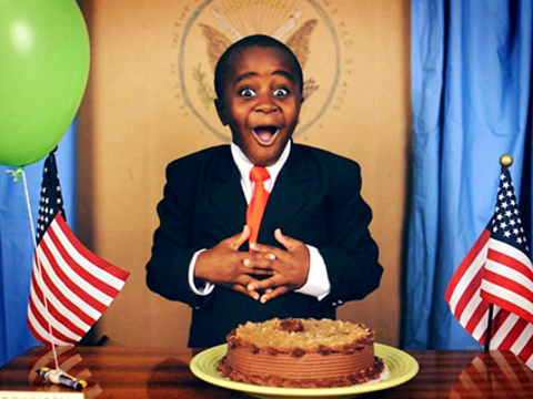 Still frame from a Kid President, Robbie Novak, being surprised with a chocolate cake during his state of the union address (Credit: Kristi Montague)