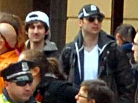 The two men suspected in the Boston Marathon bombings by the Federal Bureau of Investigation (FBI), who have been identified as brothers Dzhokar A. Tsarnaev, 19 (L) and Tamerlan Tsarnaev, 26 (R), are seen in this handout photo taken from video surveillance in Boston, Massachusetts on the day of the bombings and released to the media on Friday, April 19, 2013 (Credit: FBI)
