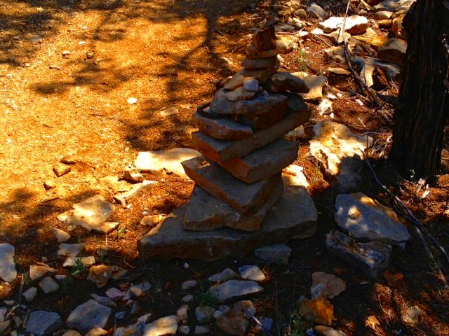 A rock pile found while hiking a trail at Possum Kingdom Lake (Credit: Jim Denison)