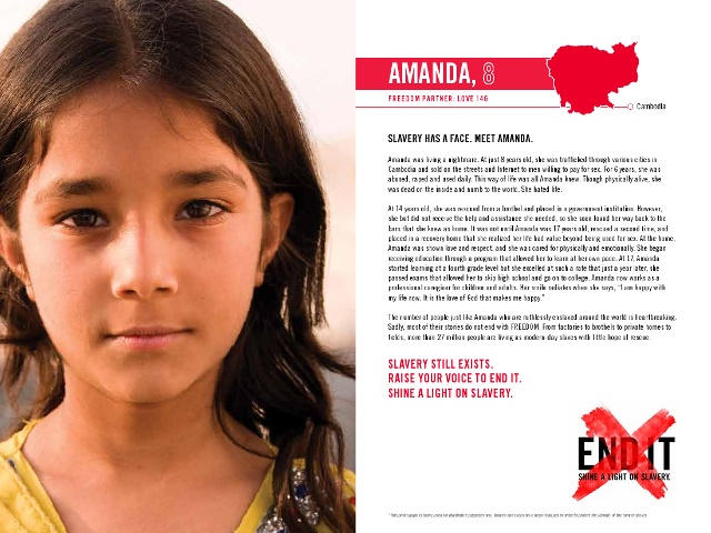 End It Movement - Shine a Light on Slavery Day - Amanda, child from Cambodia, one of the millions of adults and children sold into slavery each year - This photograph is being used for illustrative purposes only. Names and faces have been changed in order to protect the identity of the former slaves. (Credit: End It Movement)