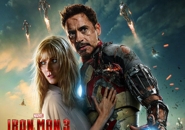 Robert Downey Jr and Gwyneth Paltrow, co-stars of Iron Man 3 from Marvel Comics and Columbia Pictures, in a promotional poster and wallpaper (Credit: Marvel/Columbia Pictures)