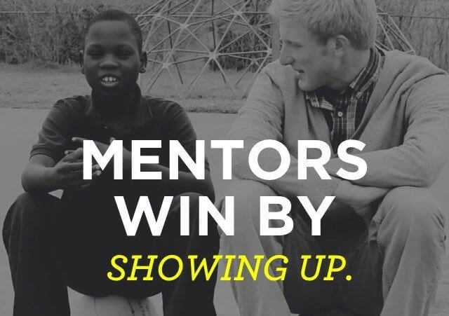 The Mentoring Project, founded by Donald Miller: a promotional photo of Quinn and Xavier with slogan Mentors Win by Showing Up (Credit: The Mentoring Project)