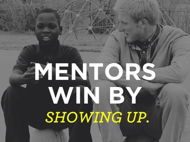 The Mentoring Project, founded by Donald Miller: a promotional photo of Quinn and Xavier with slogan Mentors Win by Showing Up (Credit: The Mentoring Project)