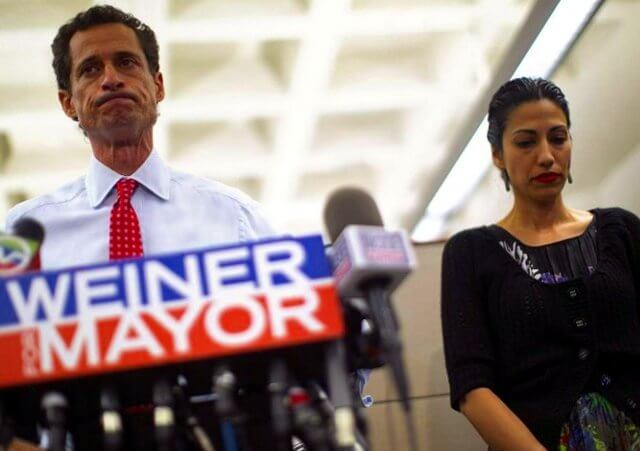 New York mayoral candidate Anthony Weiner and his wife Huma Abedin attend a news conference in New York, July 23, 2013 (Credit: Reuters/Eric Thayer)