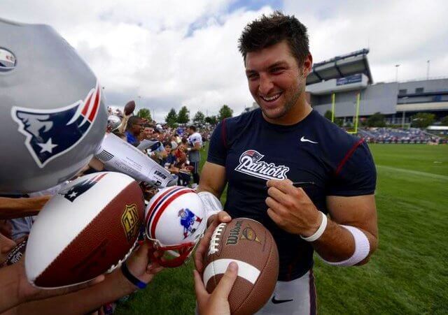 Tim Tebow, the Patriots renowned third-string quarterback, has signed autographs nearly every day since the start of training camp this year (Credit: AP/Steven Senne)