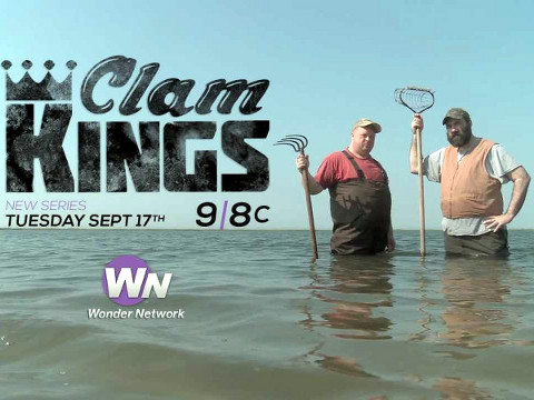 The ocean is big but it's not nearly big enough for these two clam diggers, and they'll stop at nothing to be crowned king of the clams, trailer from reality tv show spoof Clam Kings (Credit: PBS)