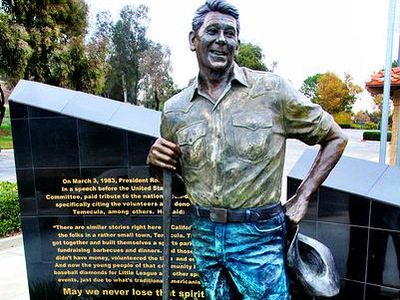 The statue of Ronald Reagan at the Friends of Ronald Reagan Sports Park was torched on September 20 in Temecula California (Credit: Ronald Reagan Sports Park)