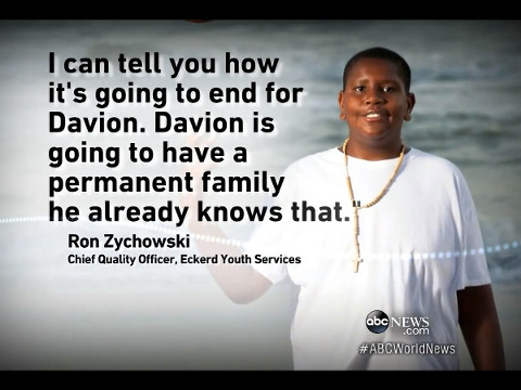 Davion Navar Henry Only tossing a basketball in the air, a screen grab from ABC News segment entitled Overwhelming Response to a Young Boy's Heartfelt Plea for a Family (Credit: ABC News via Youtube)