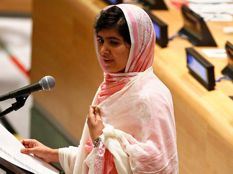 Malala Yousafzai gives her first speech since the Taliban in Pakistan tried to kill her for advocating education for girls, at the United Nations Headquarters in New York, July 12, 2013 (Credit: Reuters/Brendan McDermid)