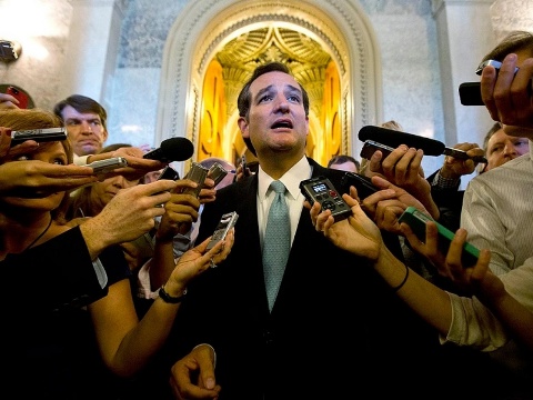 U.S. Senator Ted Cruz speaks to the press after leaving the U.S. Senate Chamber after a marathon attack on Obamacare at the U.S. Capitol in Washington, September 25, 2013. (REUTERS/Jason Reed)