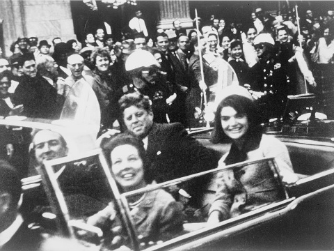 President John F. Kennedy and Jackie Kennedy, along with Texas Governor John Connally and his wife, in the President's motorcade on the day of his assassination, Dallas, Texas, November 22, 1963 (Credit: Victor Hugo King/Library of Congress)