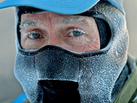 John Brower has snow in his eye lashes after running to work in the frigid -20 weather Monday, January 6, 2014 in Minneapolis (Credit: The Star Tribune/Elizabeth Flores)
