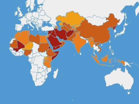 Map of many countries where Christians are persecuted and martyred (Credit: Open Doors USA)