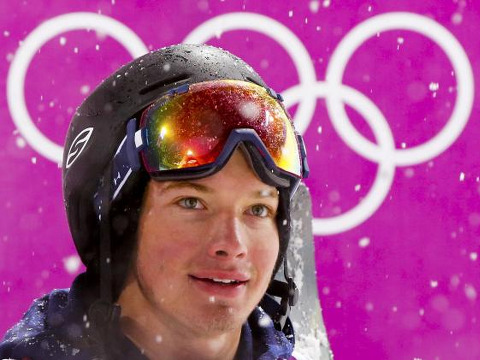 First placed David Wise of the U.S. reacts during the men's freestyle skiing halfpipe finals at the 2014 Sochi Winter Olympic Games in Rosa Khutor, February 18, 2014. (Credit: Reuters/Lucas Jackson)