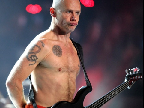 Flea of The Red Hot Chili Peppers performs at halftime of the Super Bow XLVIII between the Seattle Seahawks and Denver Broncos at Metlife Stadium in New Jersey on Sunday, February 2, 2014 (Credit: Todd Rosenberg/NFL)