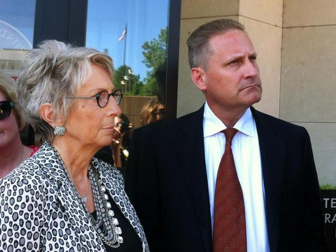 Hobby Lobby President Steve Green and his mother Barbara Green stand outside the federal courthouse in Oklahoma City on Friday, July 19, 2013. (Credit: The Oklahoman/Brianna Bailey)