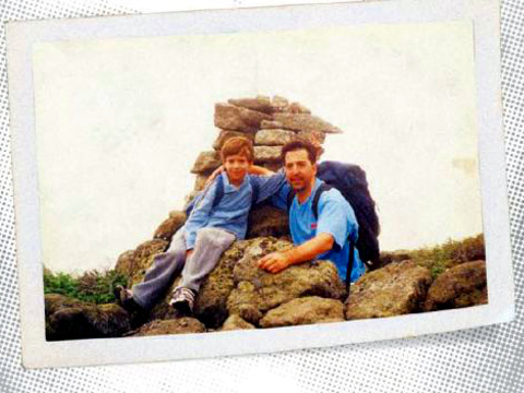 A photo of Newtown shooter and mass murderer, Adam Lanza, with his father, Peter Lanza, on a hike when Adam was about 10 years old (Credit: The New Yorker)