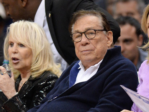 Los Angeles Clippers owner Donald Sterling (R) sit with his wife Rochelle (L) as they watch a game between the Los Angeles Clippers and the Detroit Pistons at the Staples Center, March 22, 2014 (Credit: USA TODAY Sports/Jayne Kamin-Oncea)