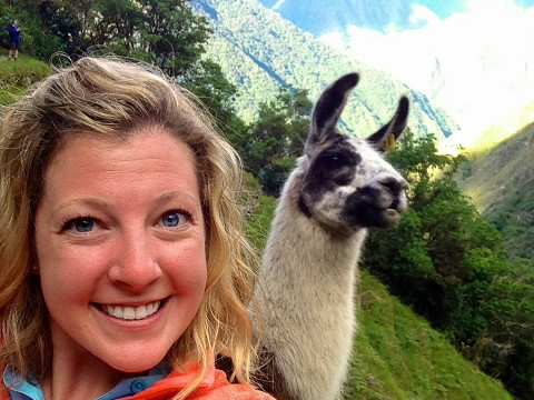 Brittany takes a selfie with her new best frind along the Inca Trail (Credit: Brittany Kulick)