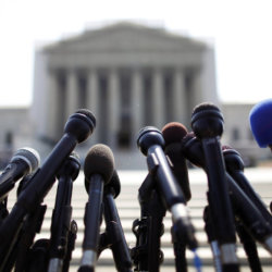 News microphones wait to capture reactions from Supreme Court rulings outside the court building in Washington, June 25, 2013 (Credit: Reuters/Jonathan Ernst)