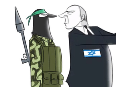 Israel pounds Hamas targets A Washington Post cartoon depicting Israeli Prime Minister Benjamin Netanyahu repeatedly punching a Palestinian baby (Credit: Washington Post/Ann Telnaes)