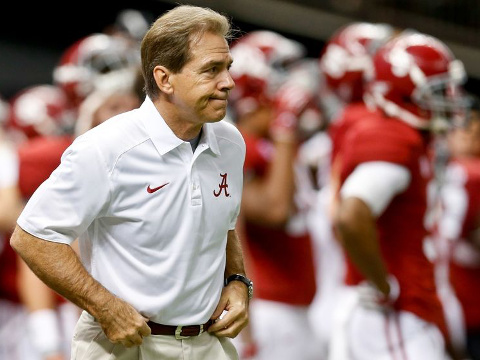 Alabama Crimson Tide head coach Nick Saban prior to kickoff of a 2014 Sugar Bowl against the Oklahoma Sooners at the Mercedes-Benz Superdome, New Orleans, LA, USA, Jan 2, 2014 (Credit: USA TODAY Sports/Derick E. Hingle)