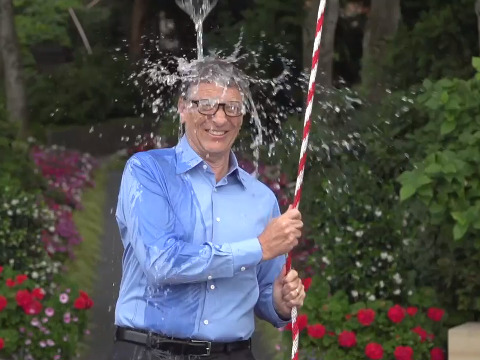 Bill Gates accepts Mark Zuckerberg’s ALS Ice Bucket Challenge and nominates Elon Musk, Ryan Seacrest and Chris Anderson from TED to participate and raise awareness for ALS, also known as Lou Gehrig’s Disease (Credit: Bill Gates via Youtube)