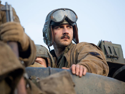 Shia LeBeouf as Boyd 'Bible' Swan, in a scene from the new Sony Pictures World War II movie Fury, sits in the turret of a Sherman M4A3E8 tank, similar to the one that the real-life World War II tank crew named Fury (Credit: Sony Pictures Entertainment)