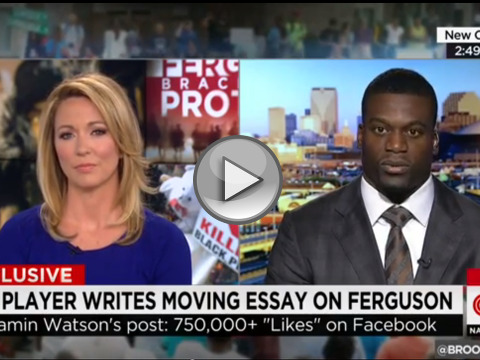 Benjamin Watson of the New Orleans Saints speaks during an interview on CNN about his Facebook post that he wrote in response to the Ferguson grand jury verdict (Credit: CNN via Youtube)